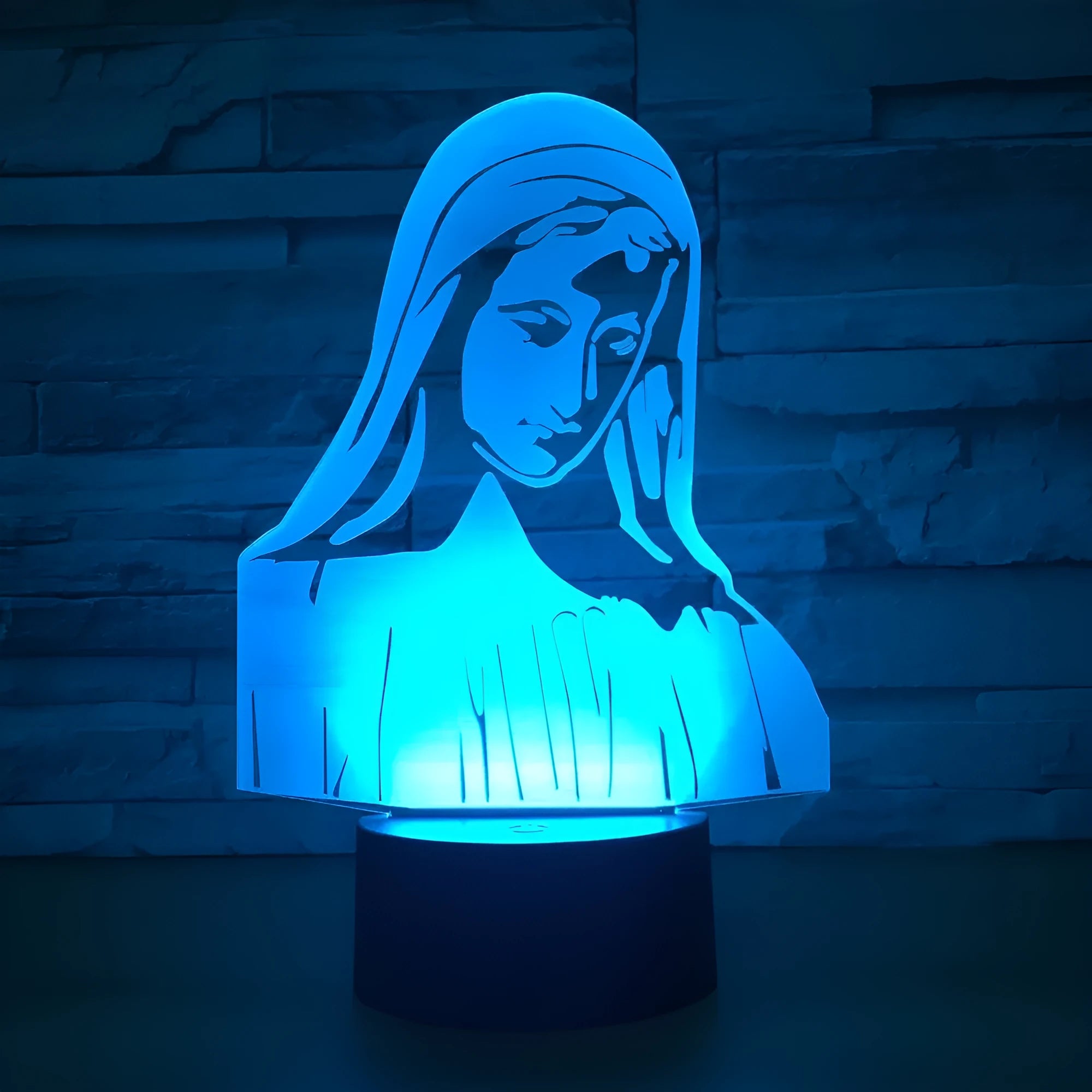 3D LED night light with laser engraved acrylic showing dual ring pattern and colourful illumination
