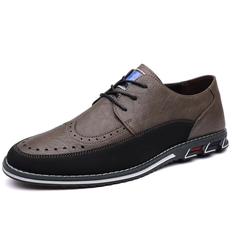 Men's leather casual shoes with rubber sole and sewing line detail in available colours