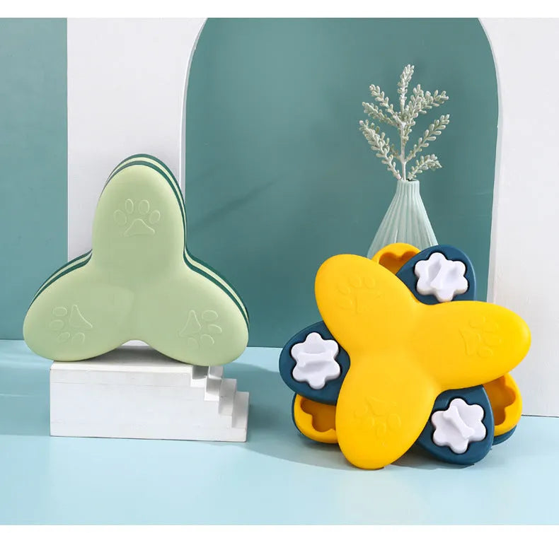 Green interactive dog puzzle bowl with bone-shaped covers on a non-slip base.