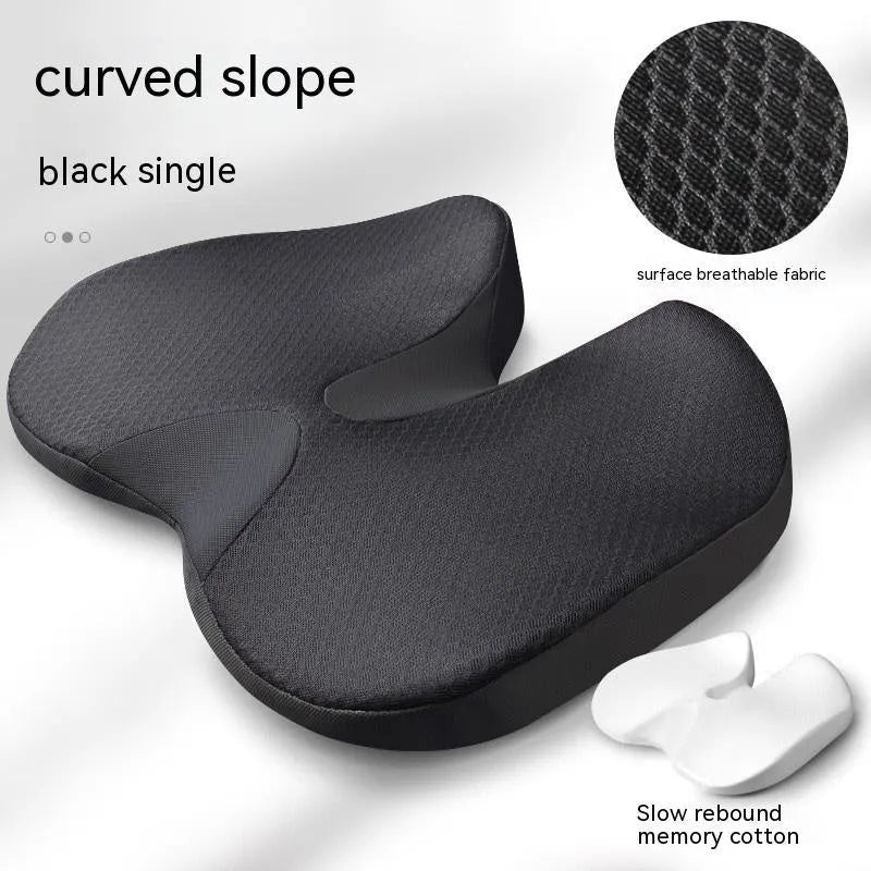 Curved bevel seat cushion with memory foam core for anal and tailbone support in multiple colour options