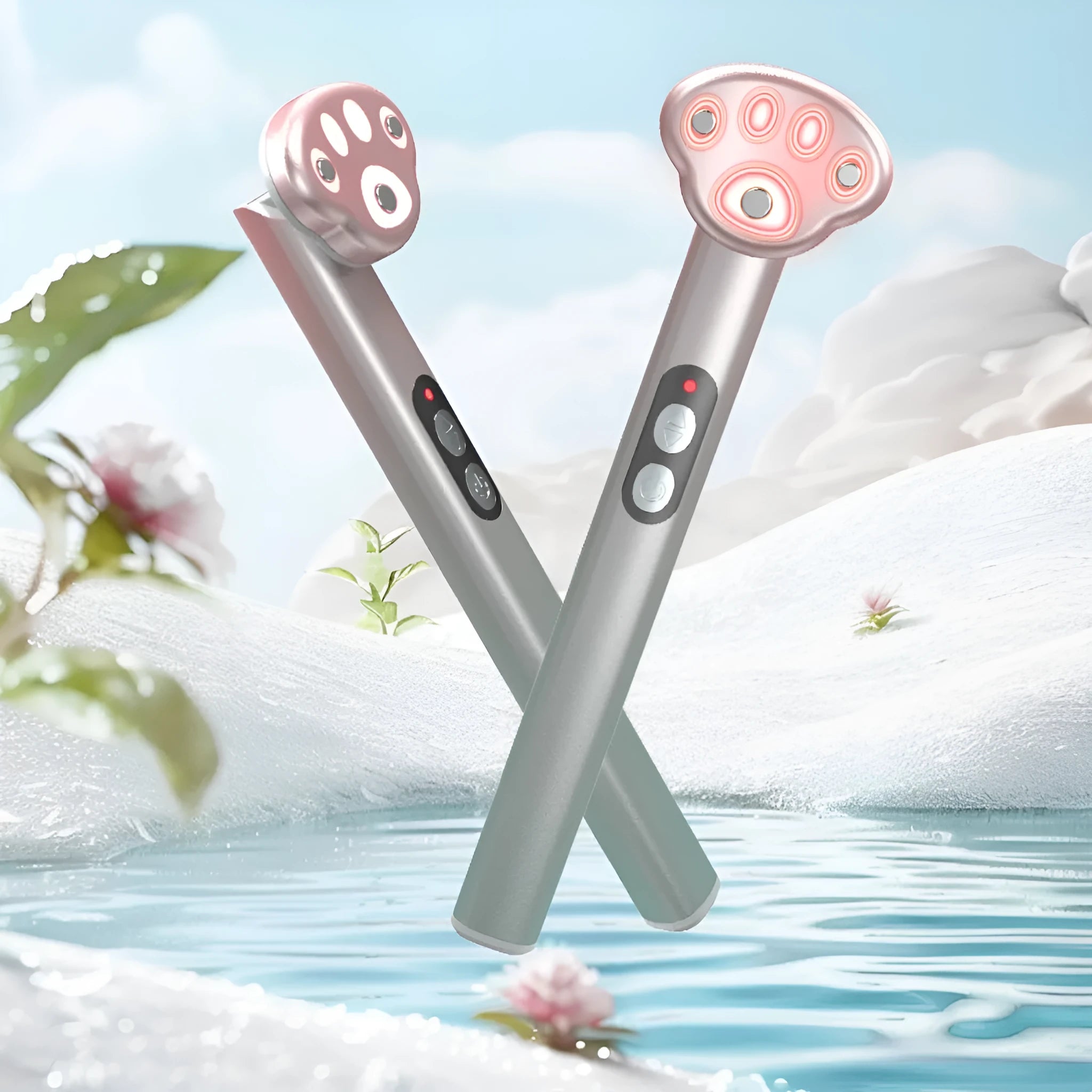 Gradient pink Cat's Paw micro-current eye massager with inductive therapeutical technology