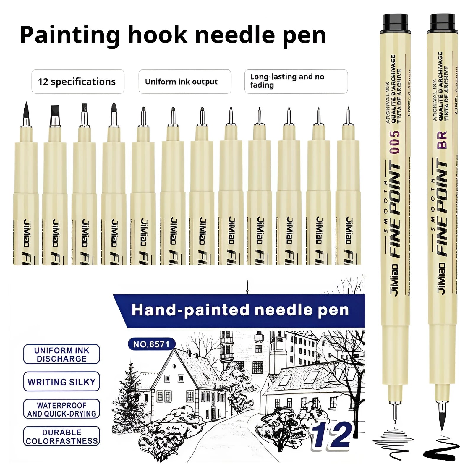 Needle pen with colourful cartoon design, 133mm long, for sketching and writing.