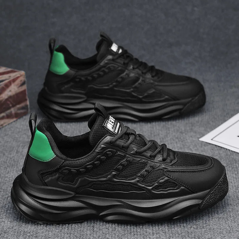 Men's white and black breathable mesh shoes with round toe design in sizes 39-44