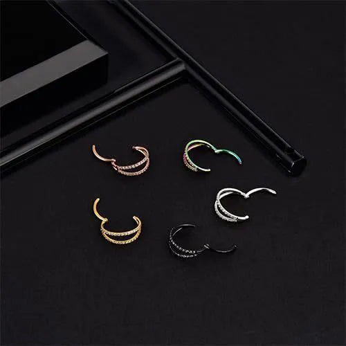 Titanium alloy nose ring and earring piercing jewellery in gold or steel colour with zircon accent