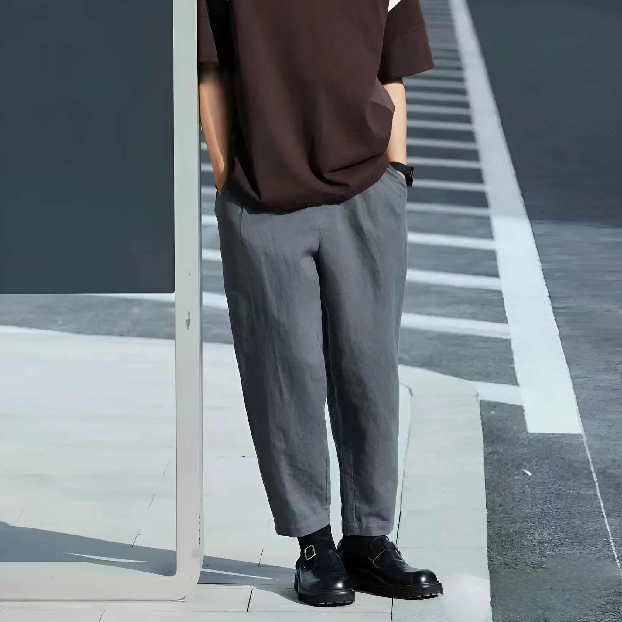 Men's loose straight leg casual pants with drawstring waist in multiple colour options