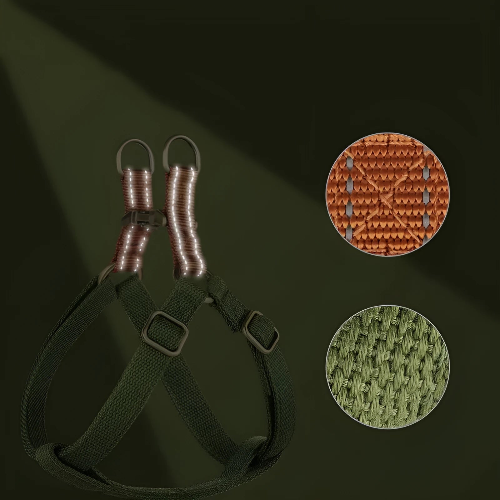 Brown vest-style dog leash with cotton belt construction and alloy fasteners
