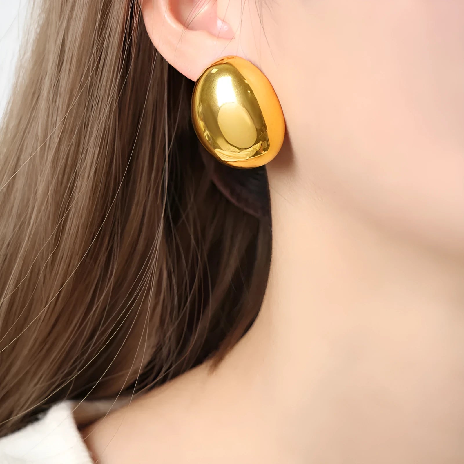 Geometric line ear studs with exaggerated glazed surface and 18K electroplated finish