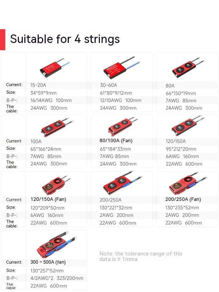Dali lithium iron phosphate battery protection board BMS for 4S 12V setup with balance connectors.