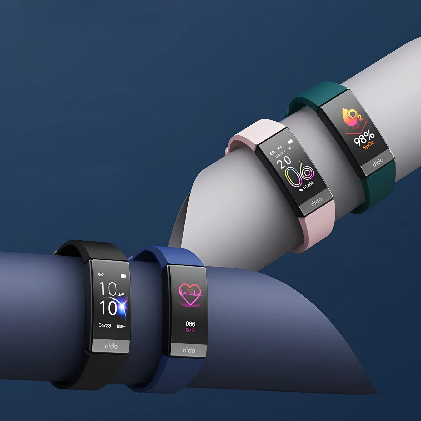 Y6 Black smart health bracelet showing blood pressure, SpO2 and ECG monitoring on 1.1-inch screen