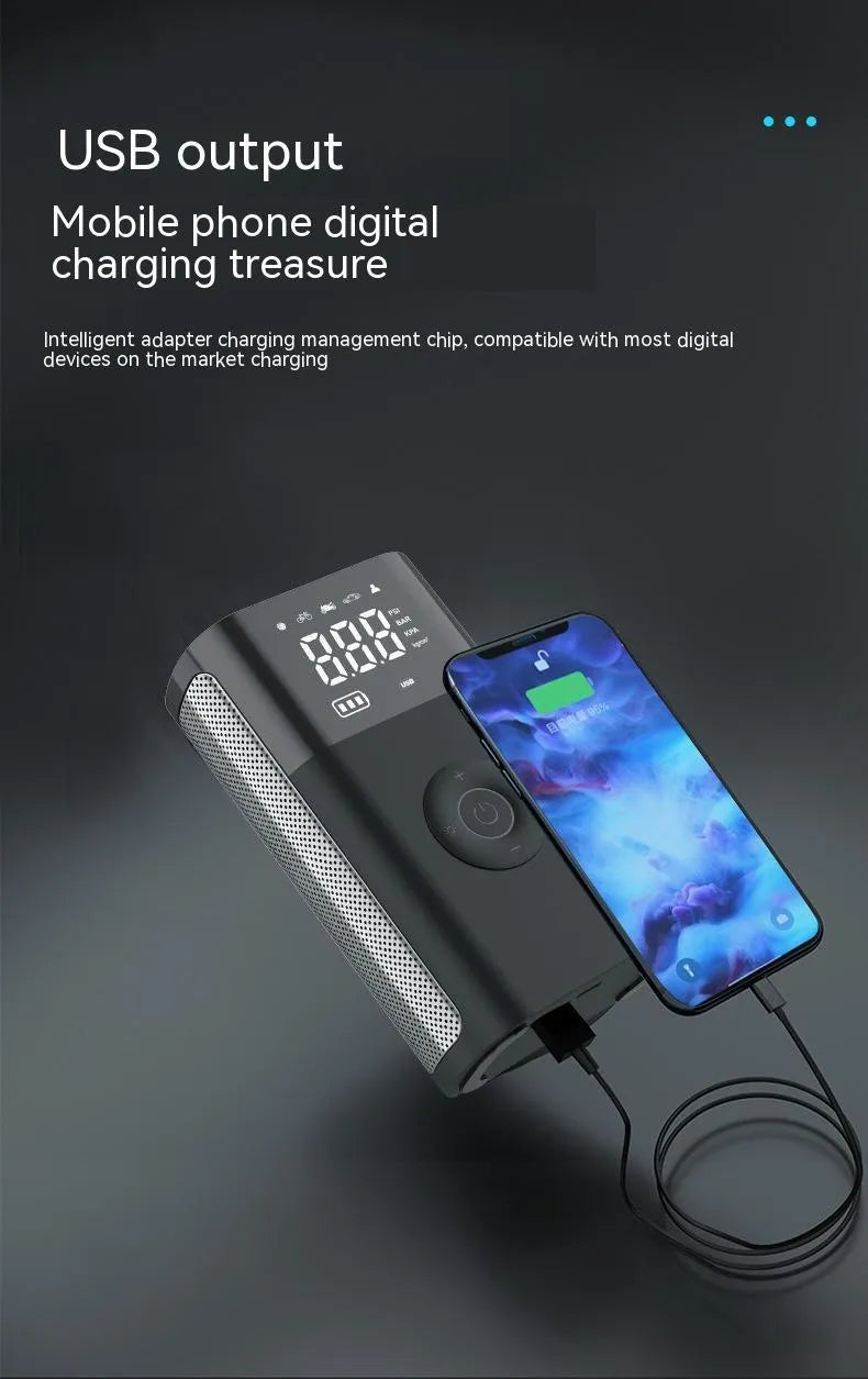 Wireless handheld digital display car air pump with ABS construction and multiple inflation nozzles