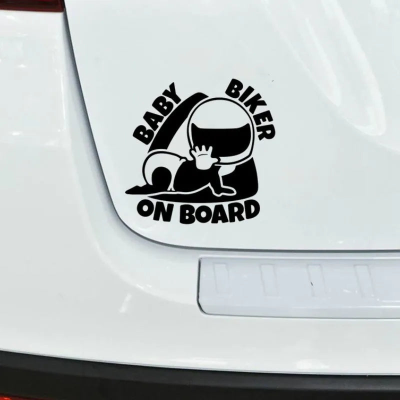Reflective BABY ON BOARD car sticker in black or white, 14.5 cm by 15 cm