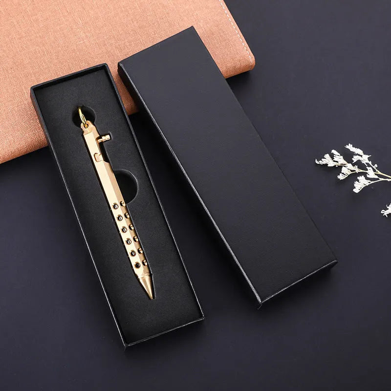 Brass hexagonal bolt pen in brass or black finish with 0.5mm rollerball tip