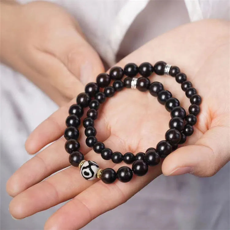 Ebony Tibetan bracelet with two circles of 8mm beads for men and women