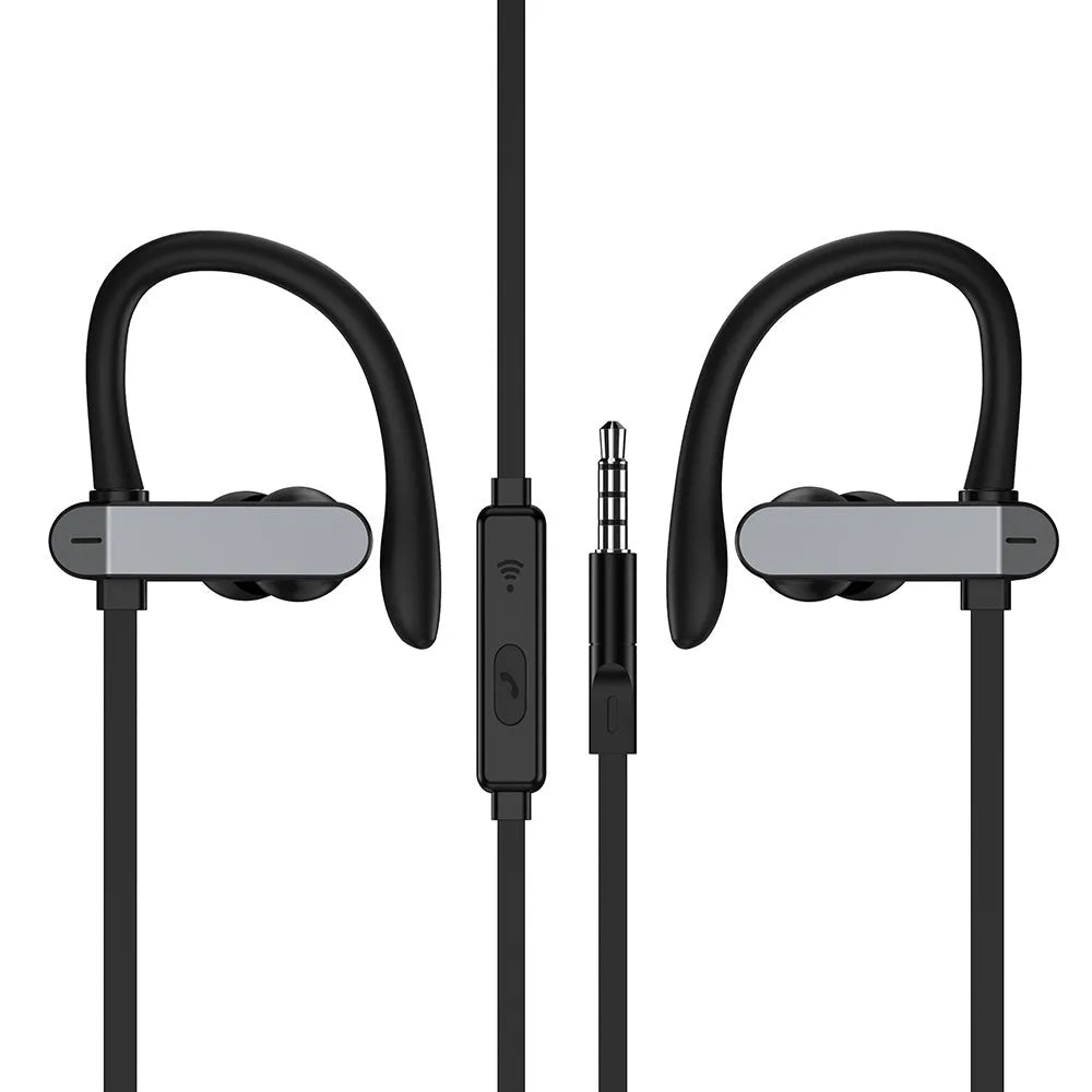 PTM TS27 sport earbuds with black and blue flexible ear hooks and silicone tips for running and gym