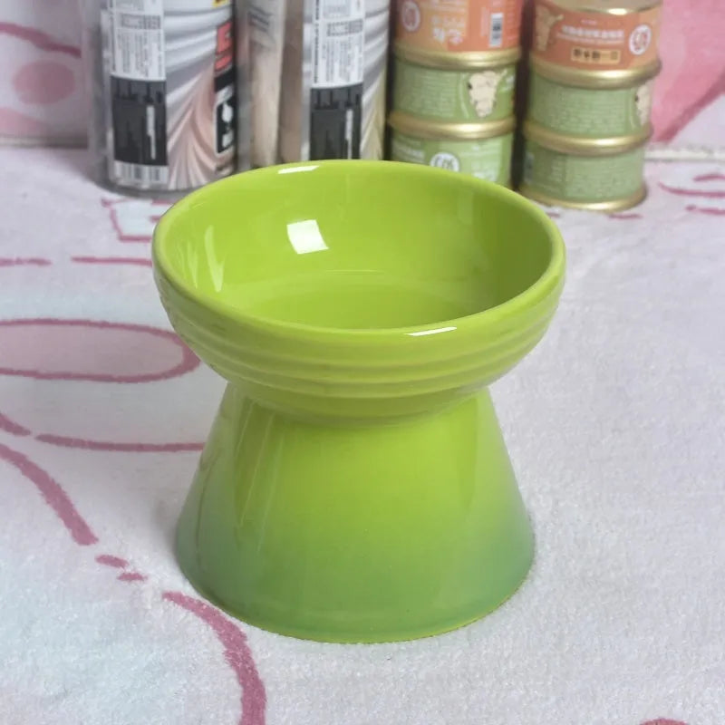 Black ceramic pet bowl with high foot neck protector for anti-tumble feeding