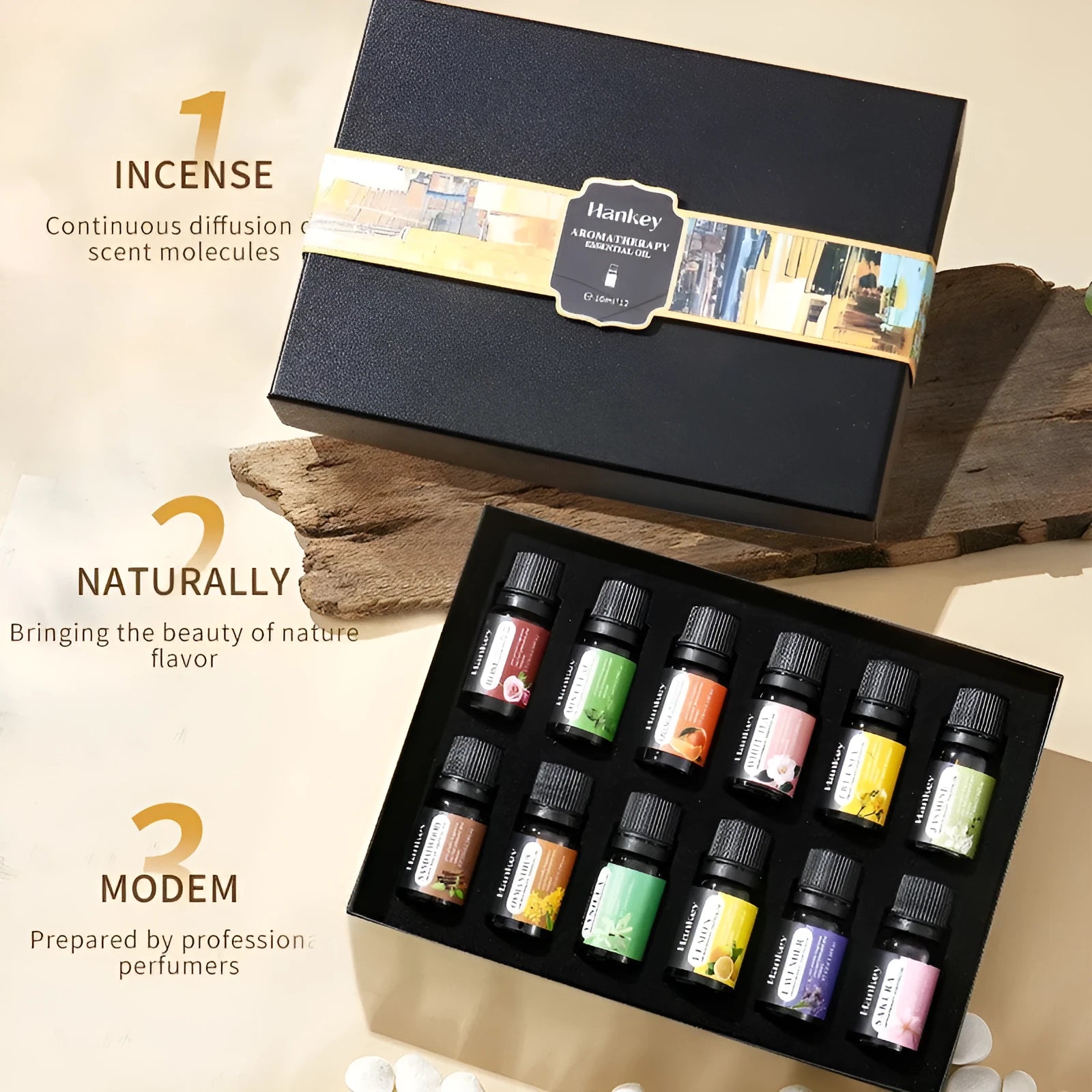 Boxed set of water-soluble aromatherapy essential oils in various size combinations