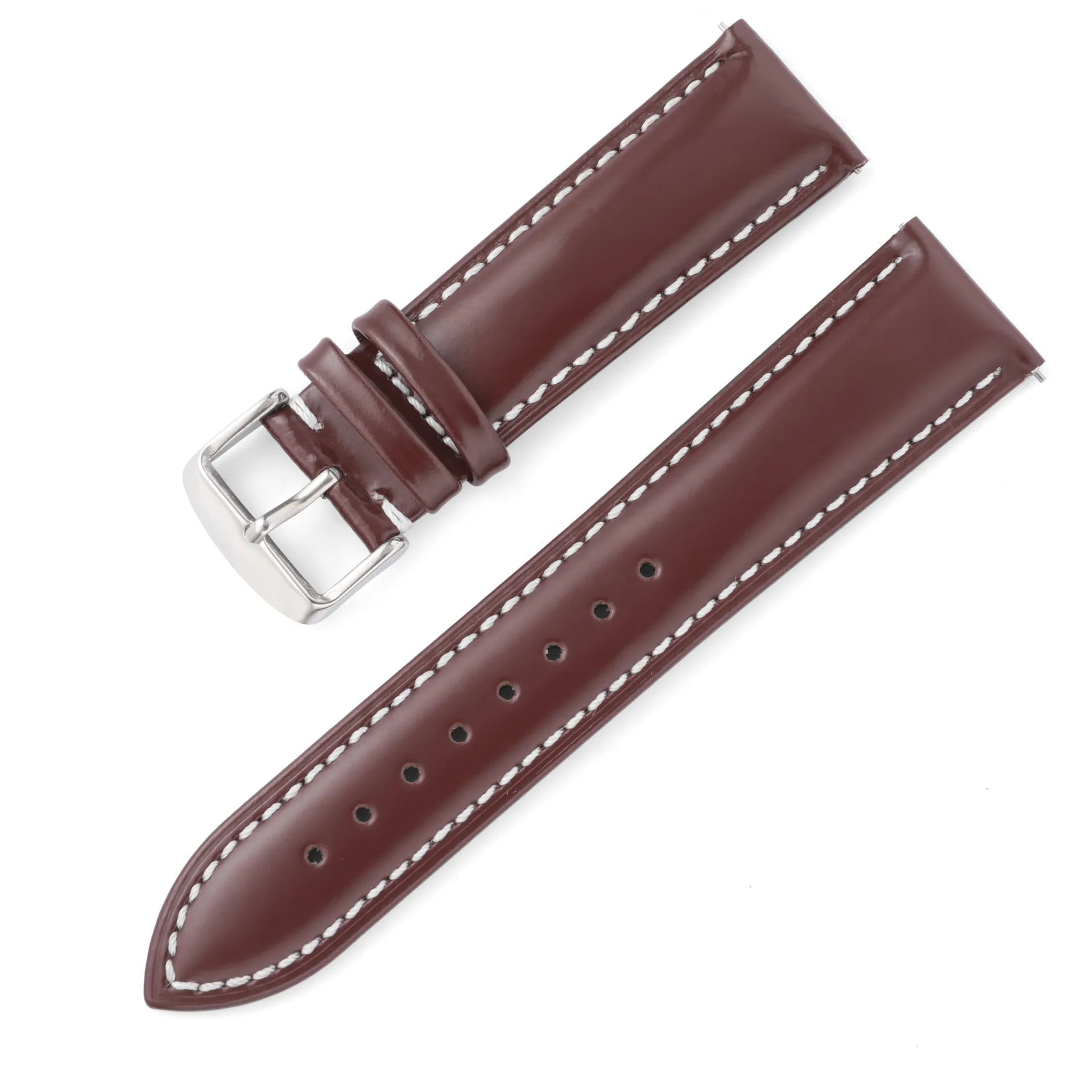 Quick release watch strap made from bright cowhide leather showing colour and width options