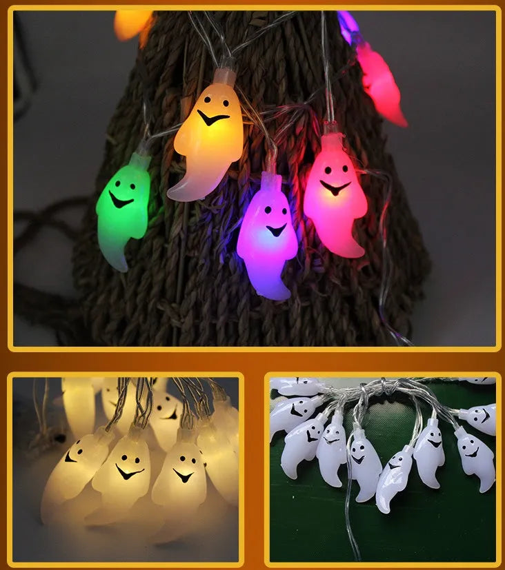 Halloween string lights with LED pumpkin, ghost, and bat decorations on a 1.2m wire.