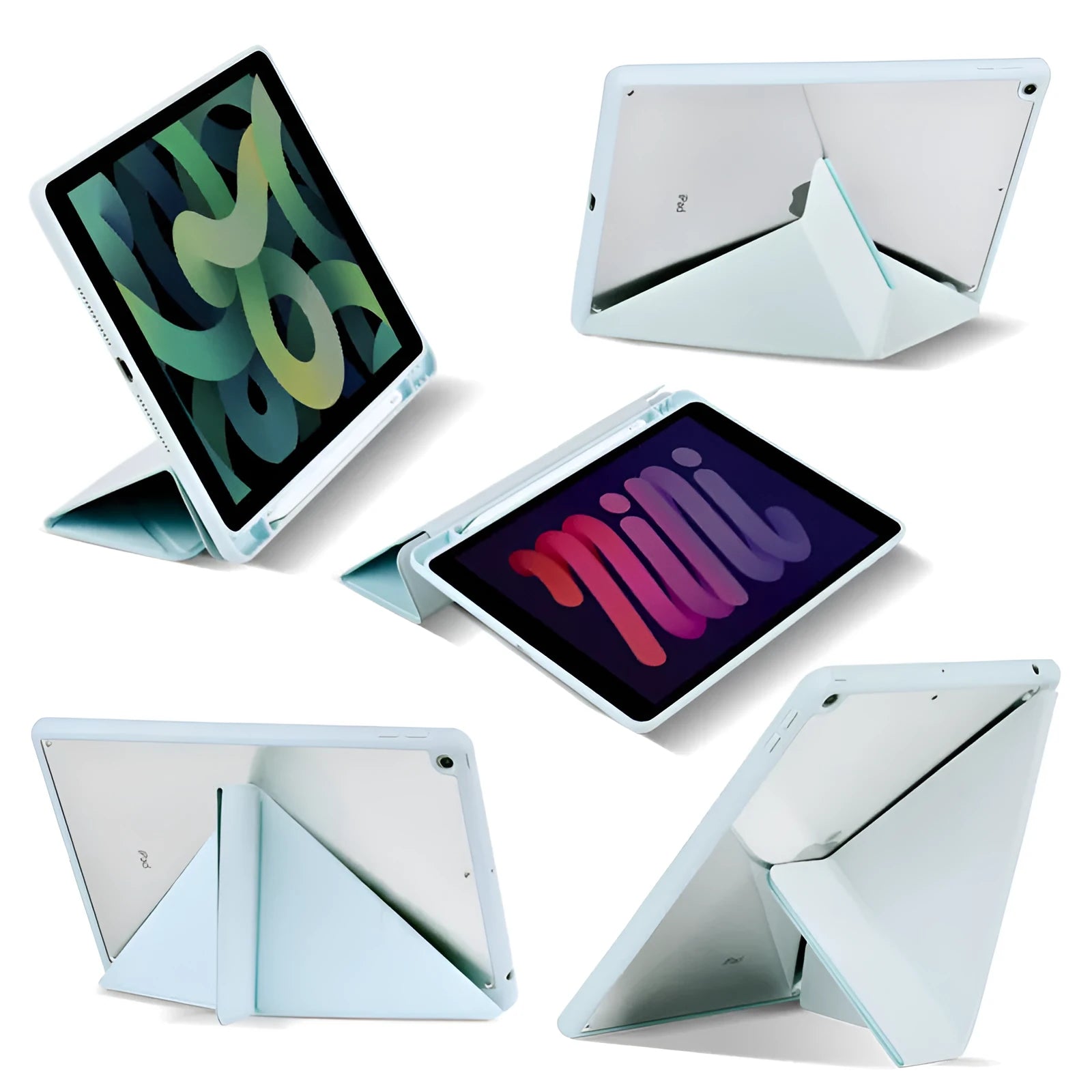 Apple iPad leather case with Y-folding acrylic cover, built-in pen slot, and bracket stand in dark grey colour
