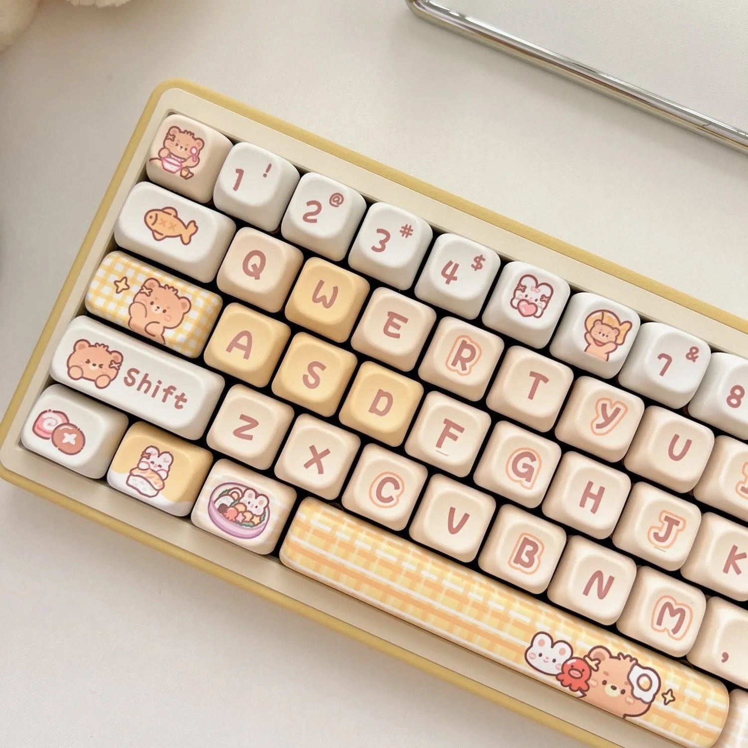 Rabbit Bear Restaurant themed EOA profile PBT keycap set with 140 colourful keycaps for mechanical keyboards.