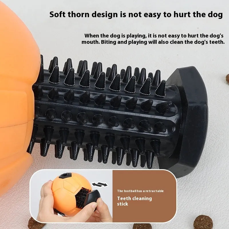 Orange and white TPR dog toy ball for chewing and teeth cleaning, shown in hollow and dental stick styles.
