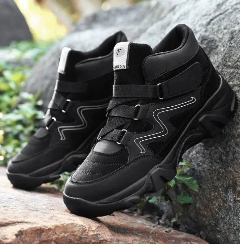 Men's shoes in black, brown, dark grey, black blue A, and black white colour options.