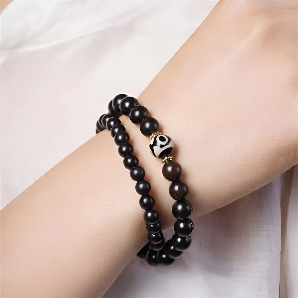 Ebony Tibetan bracelet with two circles of 8mm beads for men and women