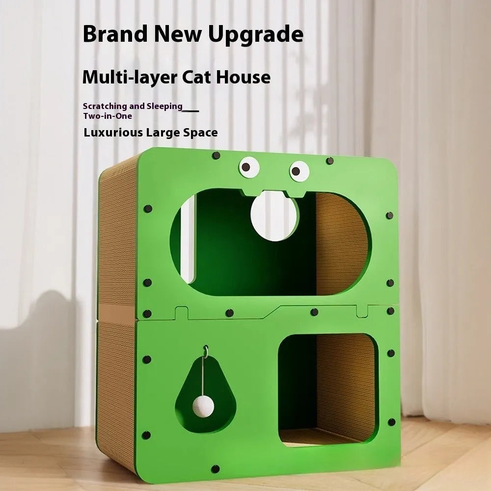 Double-layer cat scratching board with integrated cat nest in big eyes style option