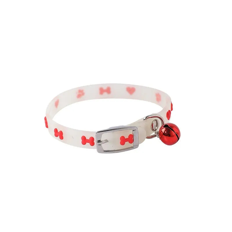 LED luminous cat collar with adjustable nylon rope and metal bell in paw print design