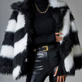Picture colour faux fur coat with contrast lapels and fur collar, 50cm length with regular sleeves