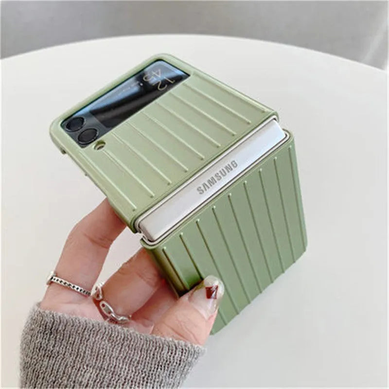 Samsung Z Flip3 ultra-thin flip case in seven colour options showing folding phone protection