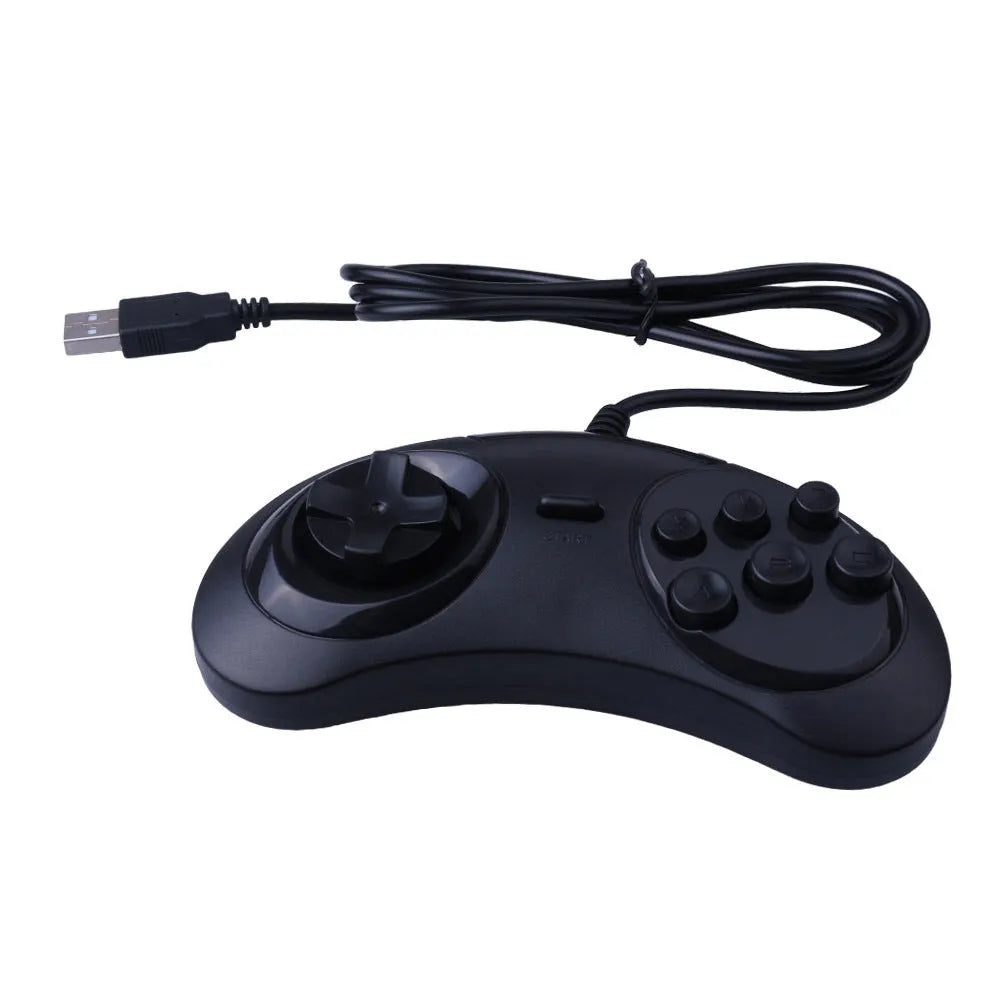 Black Sega USB wired PC game controller with 1.8 metre cable on a white background