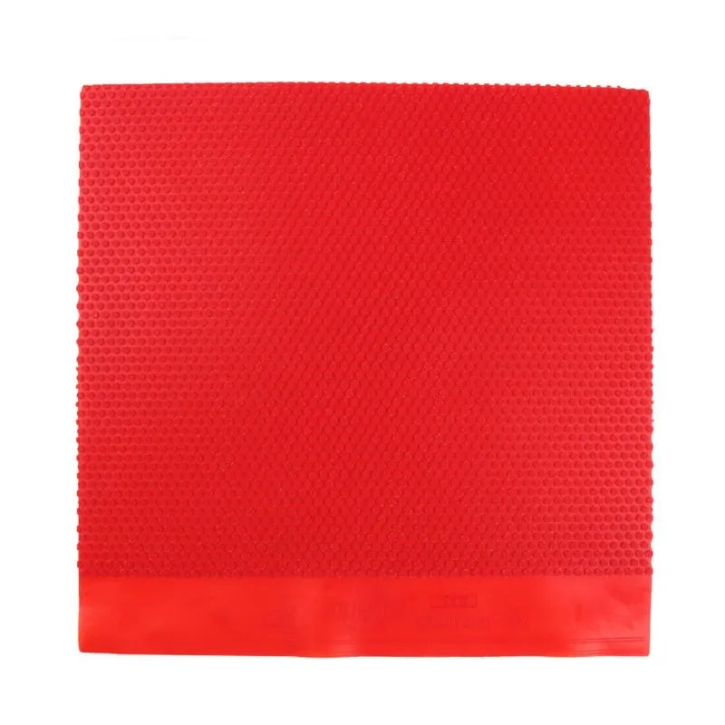Single square sheet of black table tennis rubber with small pimpled particle texture.
