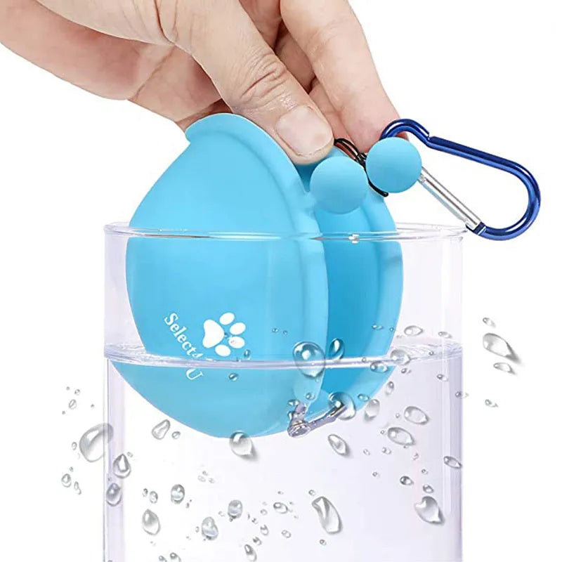 Yellow silicone dog training treat bag with waist belt measuring 9cm by 9.5cm