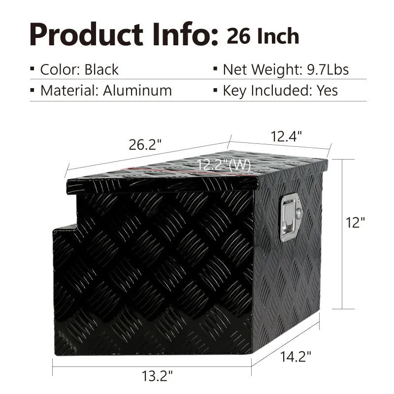 26-inch black aluminium alloy professional toolbox with T-casting design