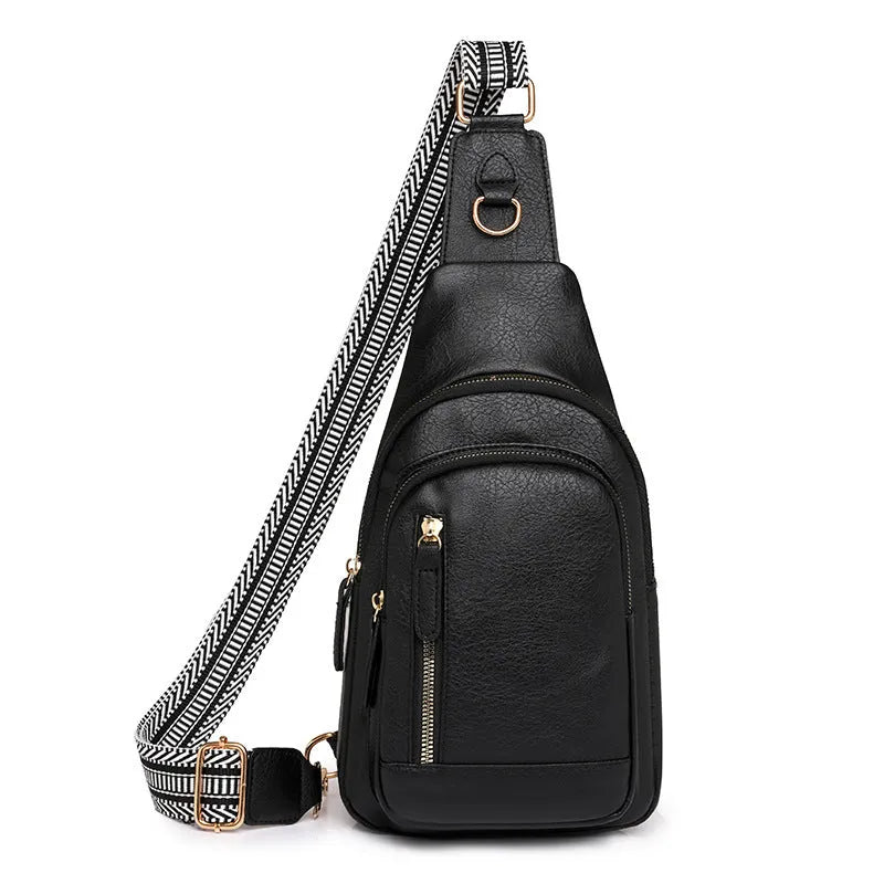 Women's soft PU chest crossbody bag showing open pocket and street style design
