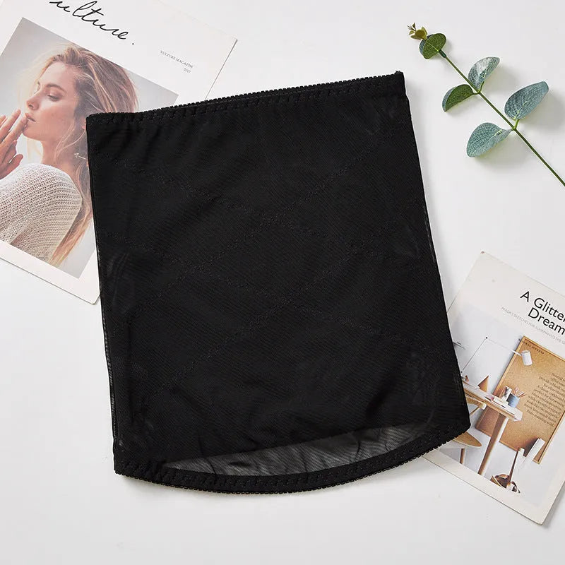 Black mesh belly band body sculpting strap for postpartum waist trimming and tummy slimming