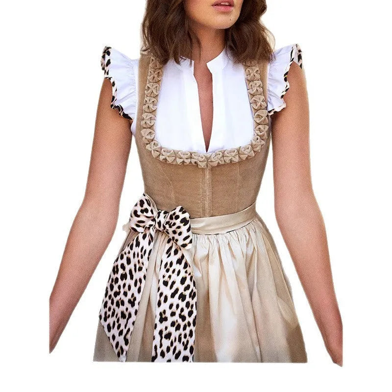 German Oktoberfest style women's dress in khaki colour made from cotton polyester fabric