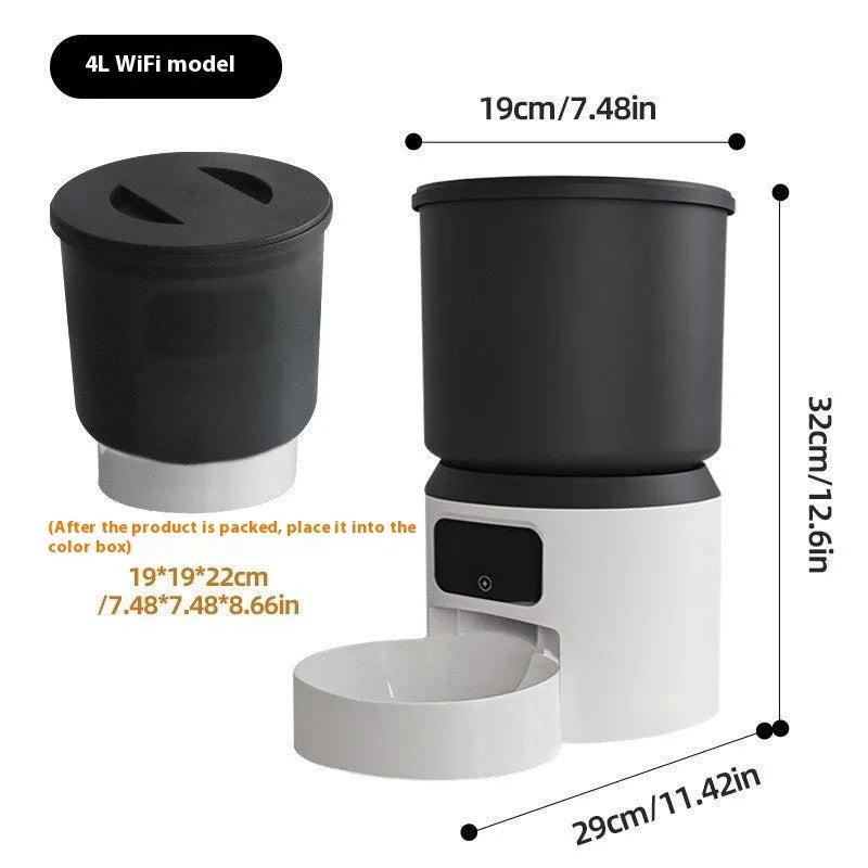 4L smart pet feeder with remote control and optional video monitoring for cats and dogs