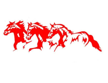 Black, white, red, and blue steed design car decal sticker measuring 25 by 8 centimetres
