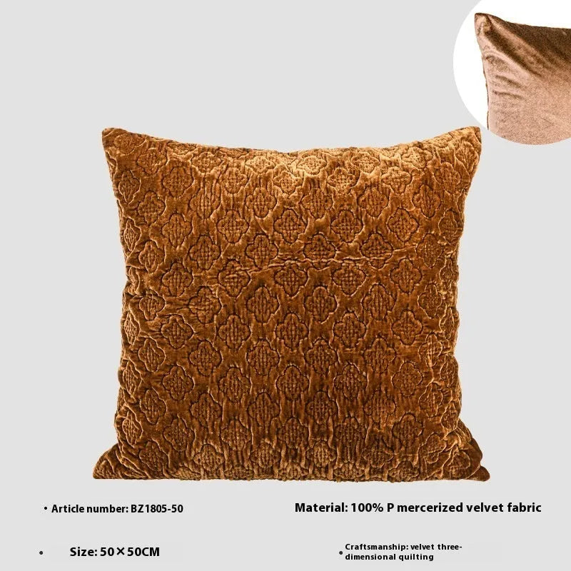Brown gold antique style quilted cushion pillow with three-dimensional pattern