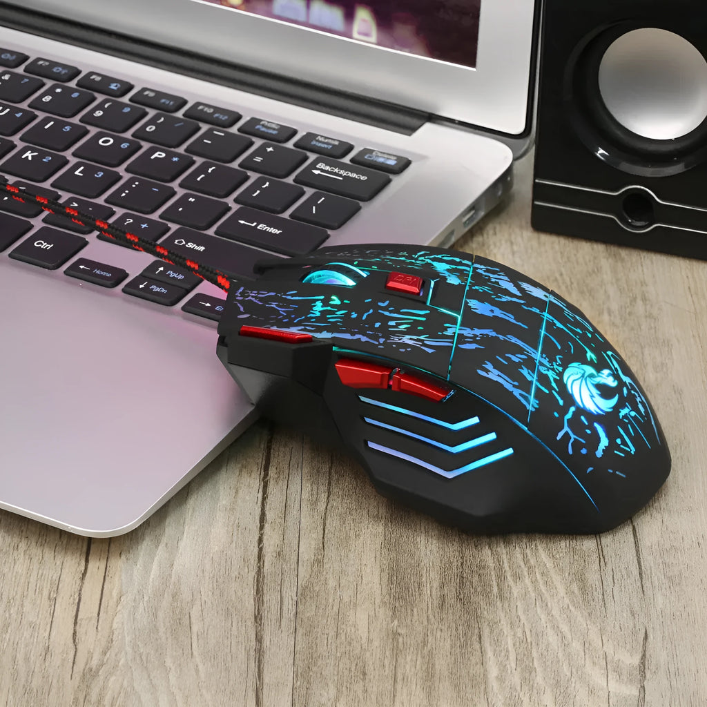Water crack RGB wired gaming mouse with colour-changing luminous lighting and ergonomic design