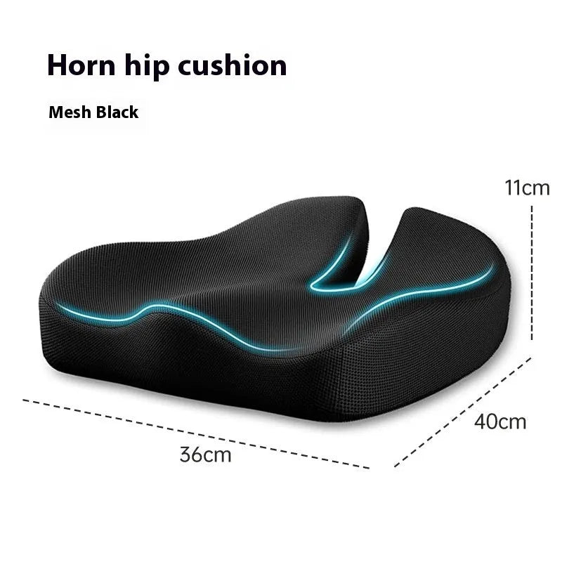 Memory foam office chair cushion for waist support during long sitting sessions in black, grey or light grey
