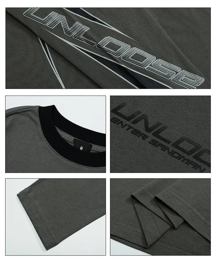 Grey cotton pullover jumper with drop shoulder sleeves and round neck