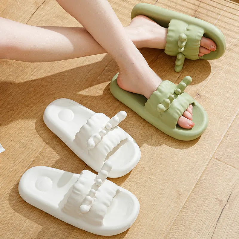 Deer horn pattern flip-flop slippers with non-slip EVA sole in white, light yellow, green, or dark grey