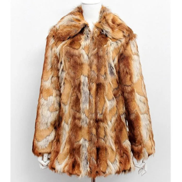 Women's tiger pattern faux fur leather jacket in street fashion style with medium length