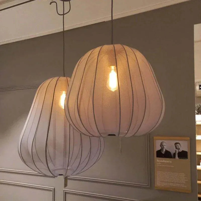 Japanese-style grey-blue pumpkin-shaped pendant ceiling lamp with branch design