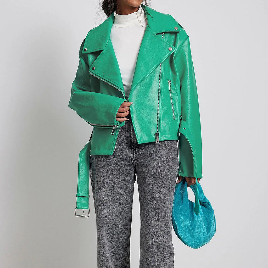 Punk locomotive style jacket with drawstring closure and Peter Pan collar in polyester fabric