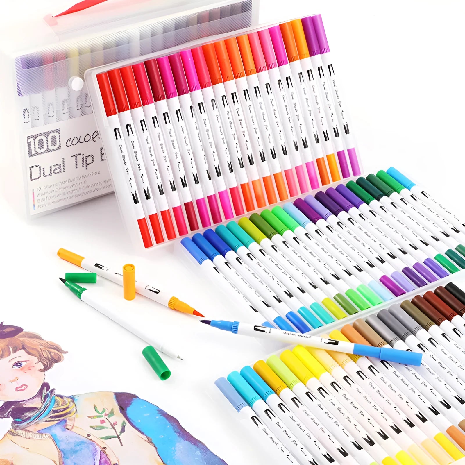 Set of watercolour pens with waterproof ink in assorted colours for drawing and promotional gifts.