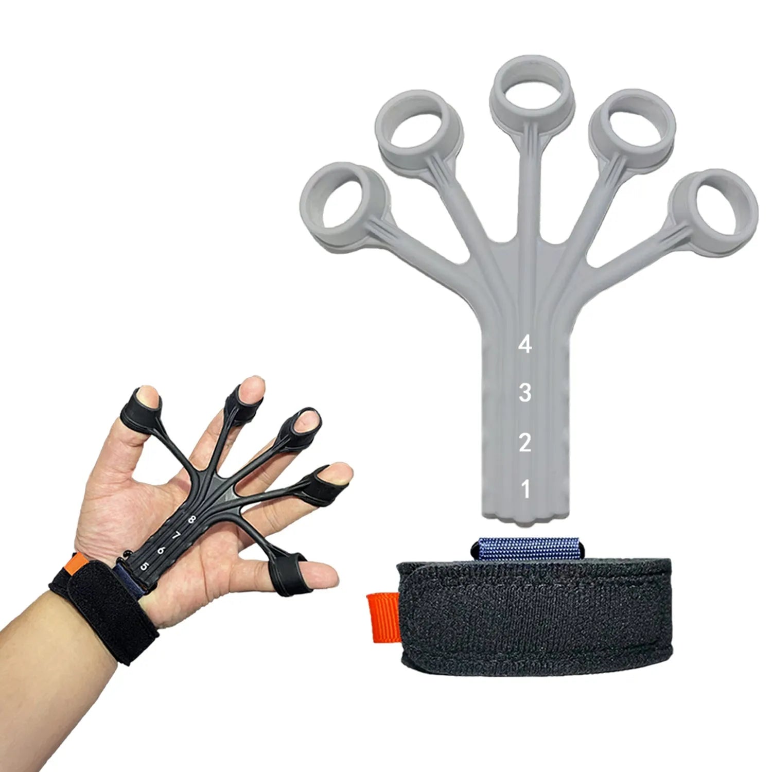 Silicone finger rehabilitation trainer with adjustable belt for flexion and extension exercises
